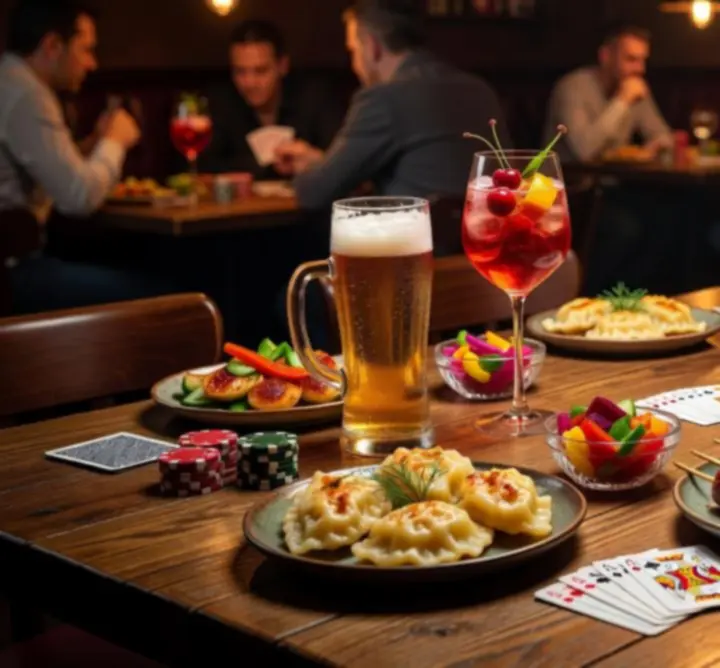 Przekąski i drinki serwowane podczas wieczorów pokerowych w STACKLURE