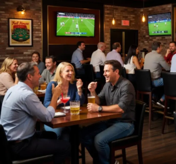 Wnętrze baru STACKLURE z gośćmi, pełną salą i nowoczesnym oświetleniem.